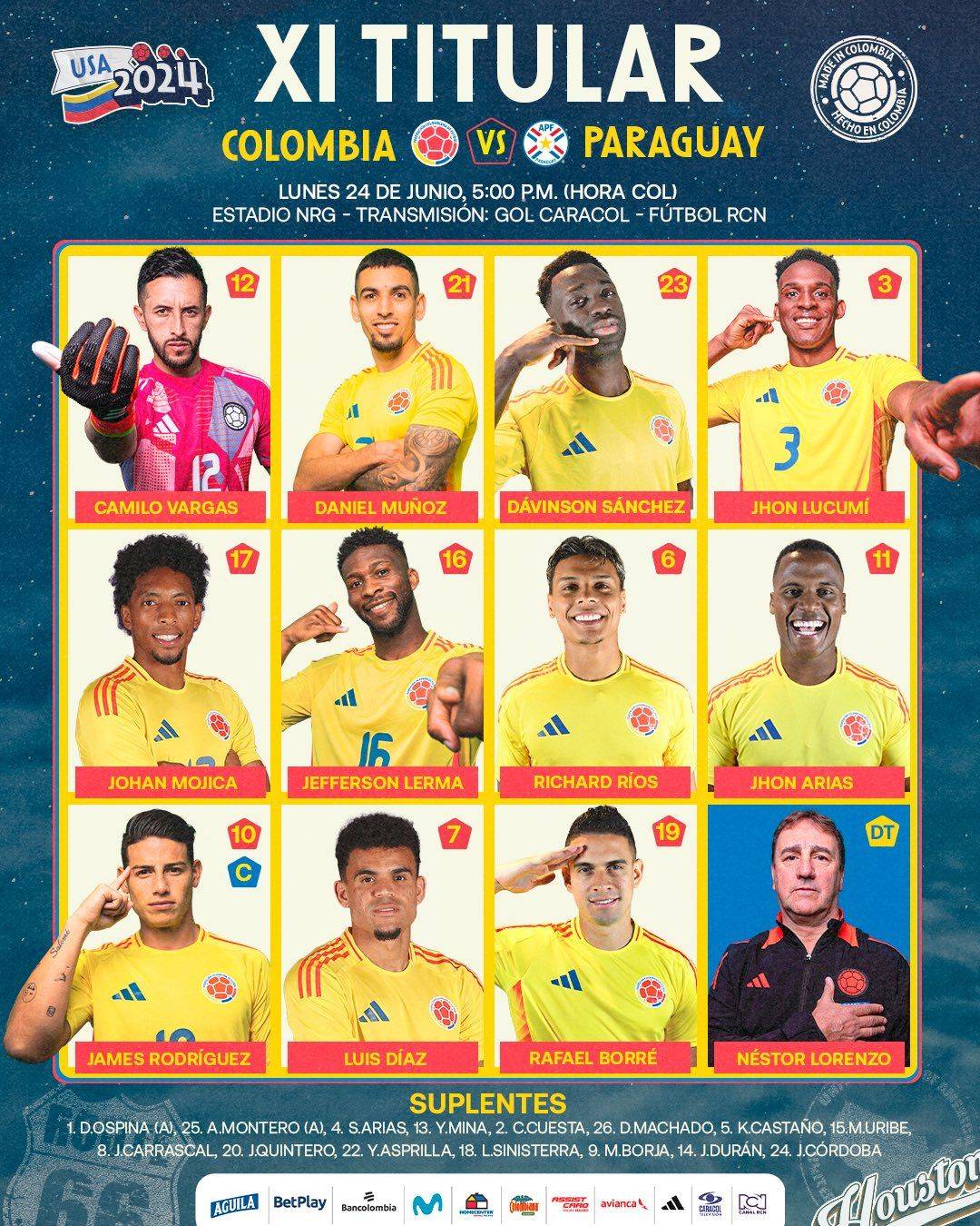 Colombia vs Paraguay Starting Lineups: James, Diaz Lead, Almiron, Enciso Start