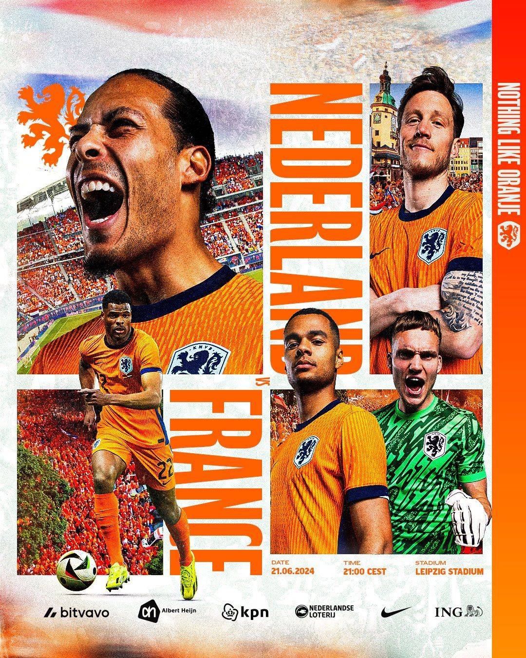 Striving for First Place! Netherlands Releases Poster Ahead of France Match: Van Dijk and Wout Weghorst Featured