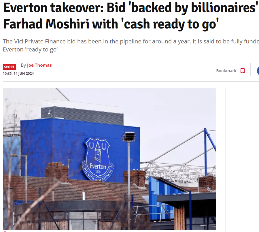 Private Equity Fund Offers to Buy Everton in Full Equity Deal, Proves £1bn Cash Flow