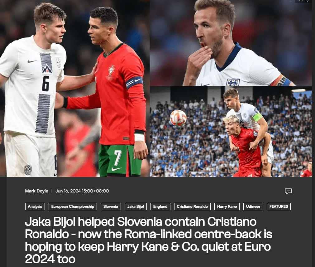 Slovenian Defender: I Can Silence Ronaldo, Confident against England's Kane Too