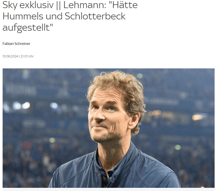 Lehmann: Germany's exclusion of Hummels could be a mistake; France more favored over England for Euros success