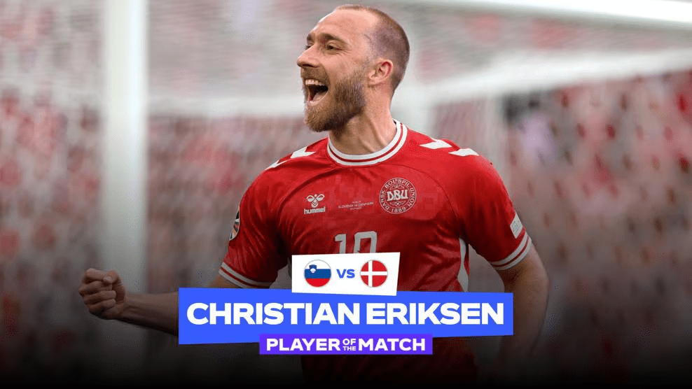 Eriksen named Man of the Match in Slovenia-Denmark clash