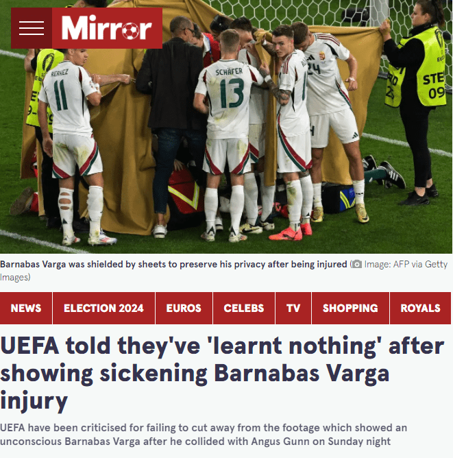 UEFA criticized for not cutting away from injured Varga's footage: A shocking and disgusting act