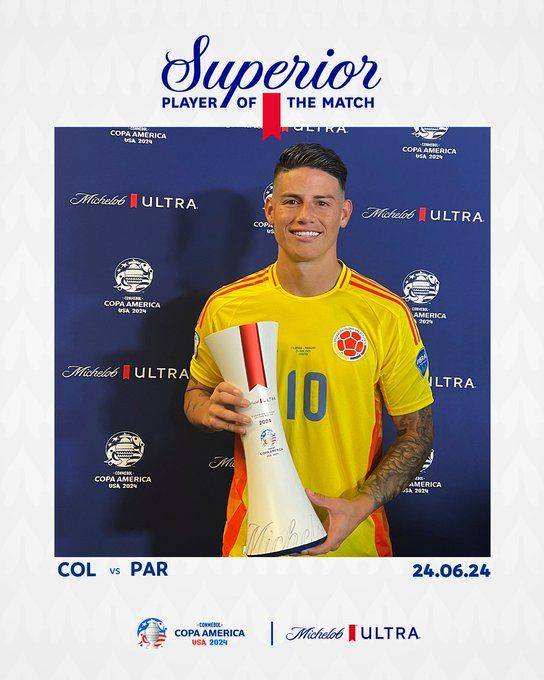 Formidable Performance and Two Assists! James Rodriguez Named Man of the Match in Colombia vs. Paraguay Encounter