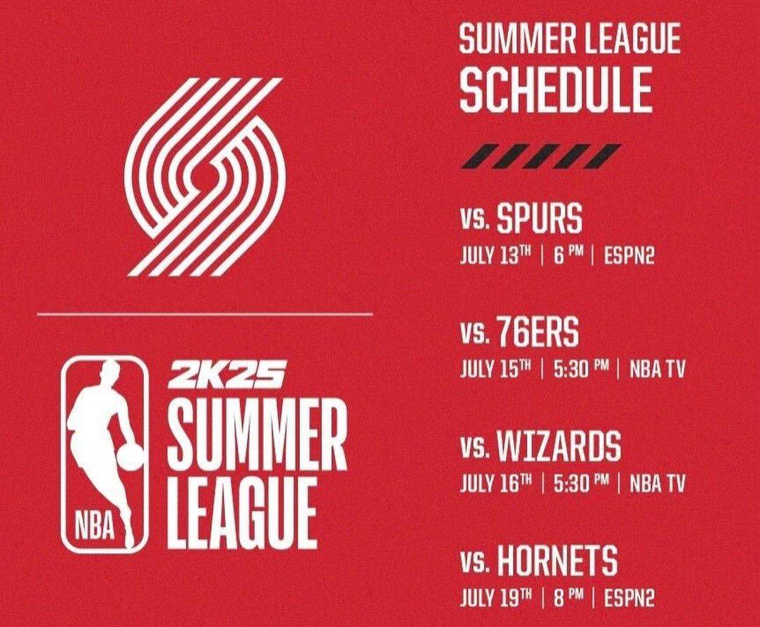 Trail Blazers Summer League Schedule: First Game on Day Month at Spurs, Followed by Games Against 76ers, Wizards, and Hornets