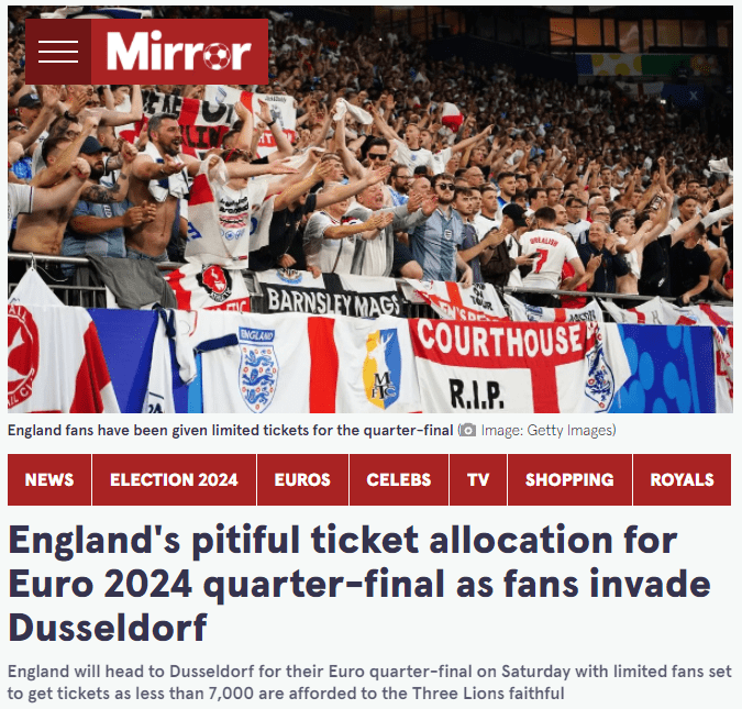 Over 40,000 English Fans Flock to Düsseldorf but Only a Fraction Get Tickets