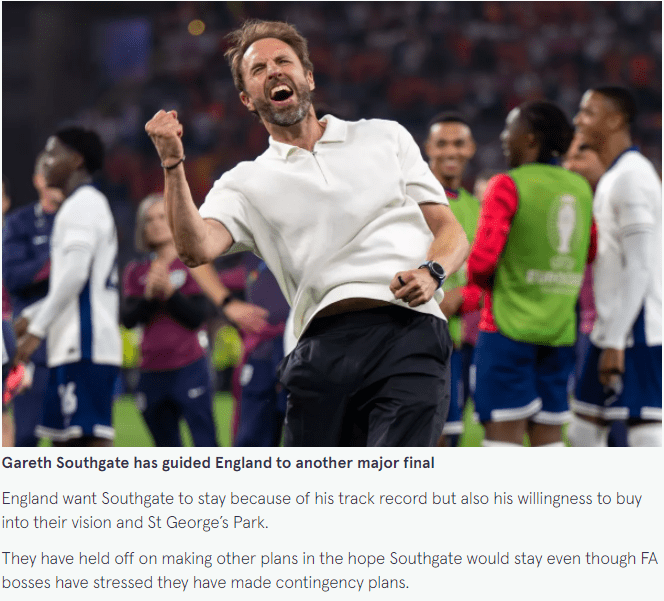 Multiple British Media: Southgate to Stay Regardless of England's Euro Cup Win—FA Seeks Contract Extension Until 2026