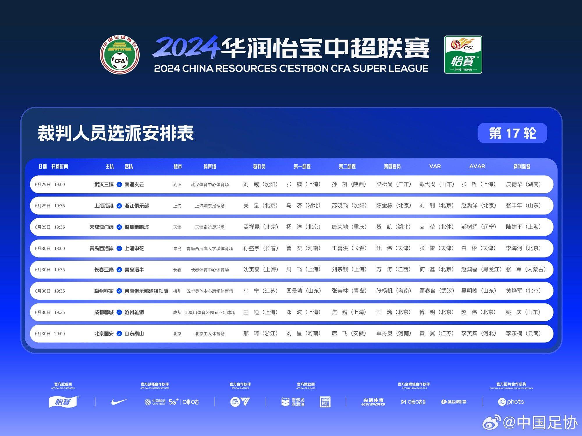 CSL Round Referees Announced: Ma Ning in Charge of Meizhou vs Henan, Fu Ming as VAR for Chengdu vs Cangzhou