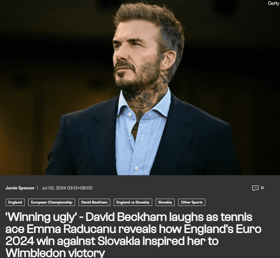 Beckham Smiles Wryly! Raducanu Jokes About Ugly Win at Wimbledon: Like England's Unattractive Victory