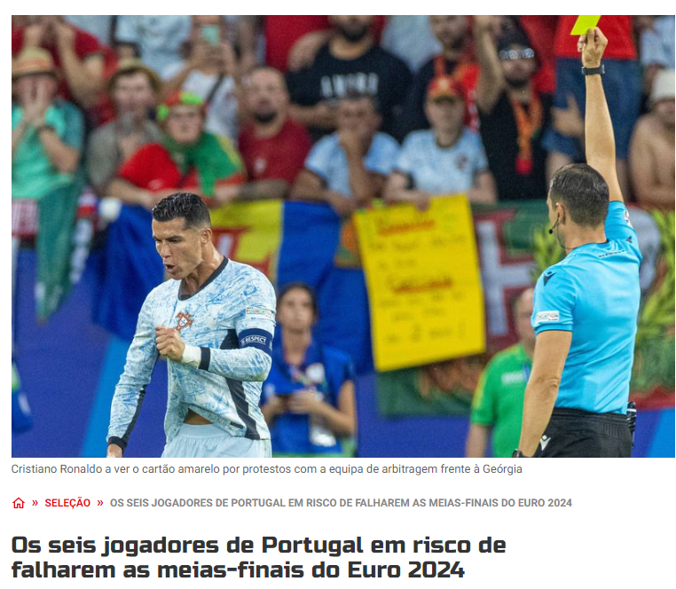 Portuguese Stars, Including Ronaldo, Carry Yellow Cards; Risk Missing Semi-Final with Another Booking Against France