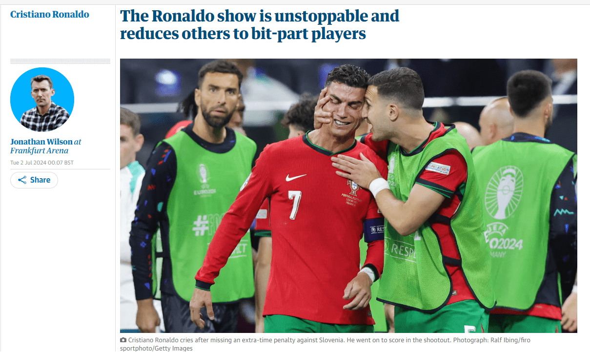 Guardian Column: Is It Wise for Portugal's Talented Squad to Carry Ronaldo?