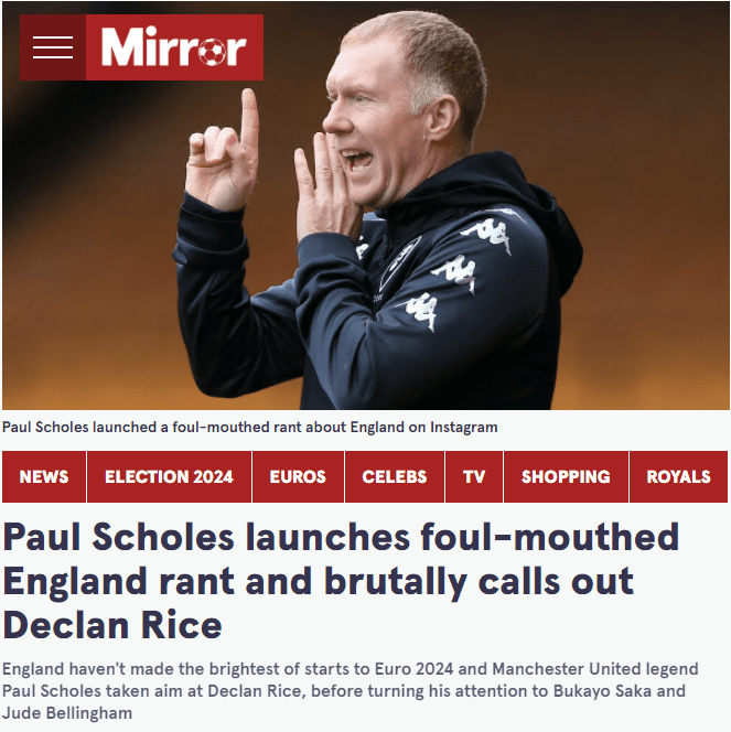 Scholes Fires Again at England: Don't Let Rice Have Too Much Ball, Starting Saka at Left-Back Is a Mistake