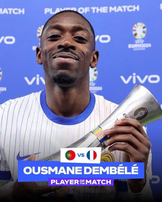 Official: Dembélé named Man of the Match in France's victory over Portugal