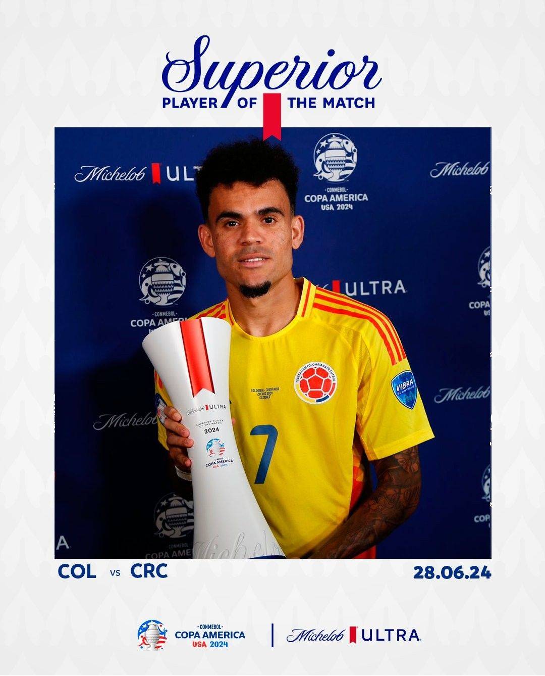 Official: Díaz named Man of the Match in Colombia's win over Costa Rica