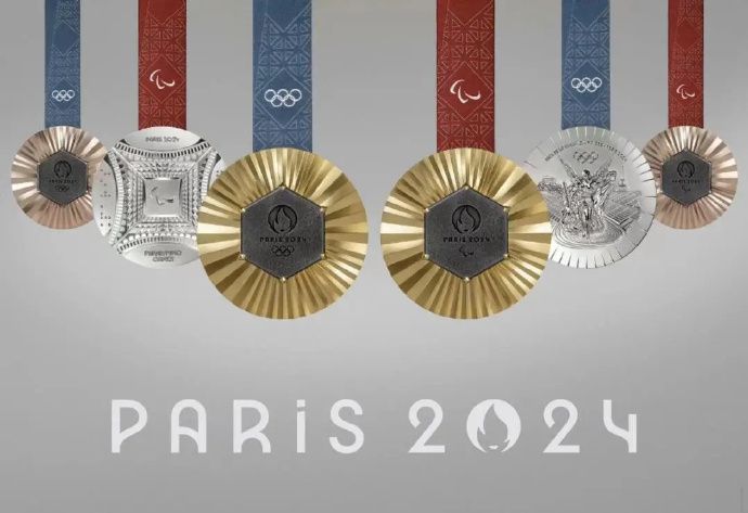 Paris Olympic Medals Inspired by the Eiffel Tower with a Hexagonal Piece of Original Iron Embedded in the Middle