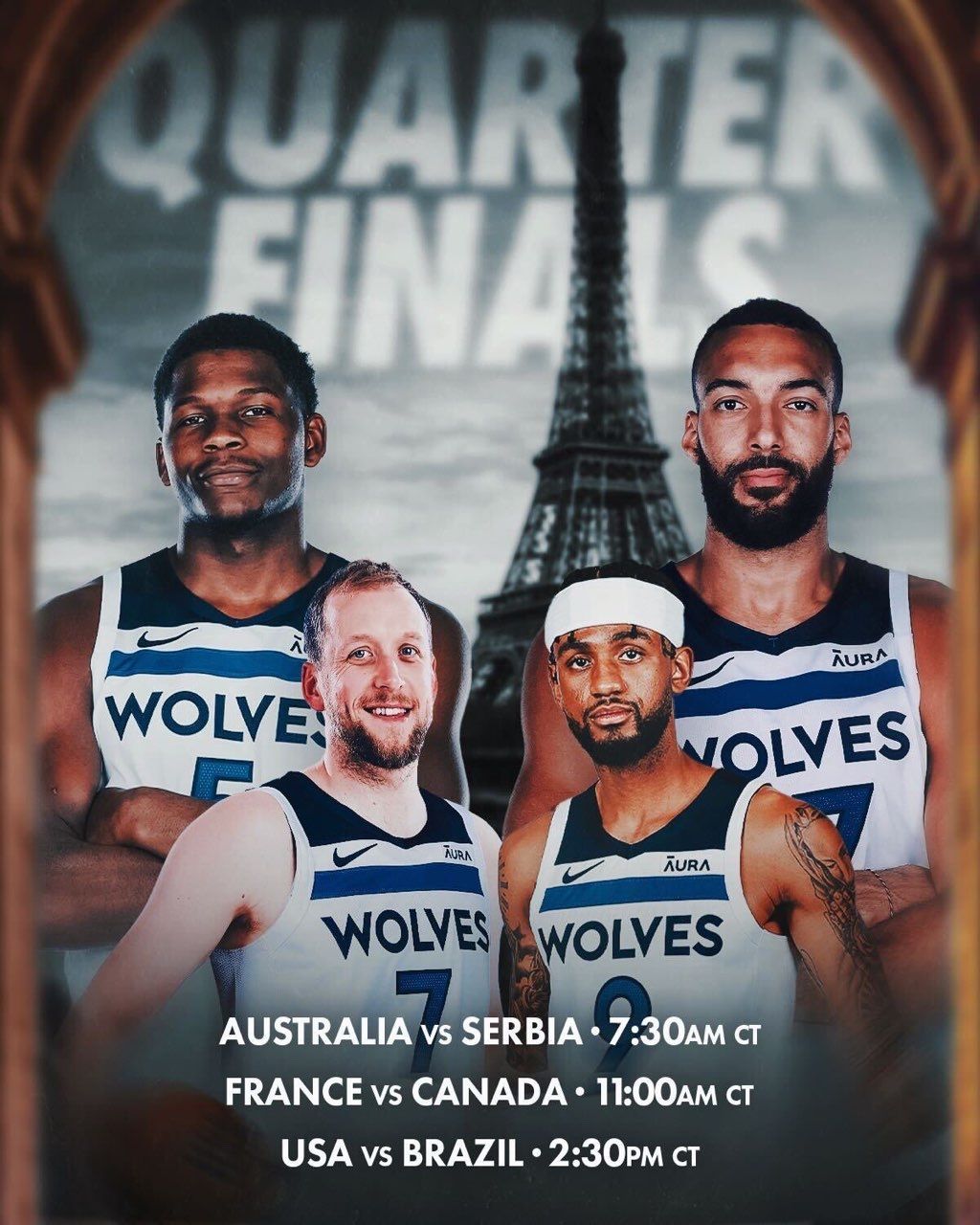 The Timberwolves officially release a poster to cheer on their four players who have advanced to the Olympic quarterfinals!