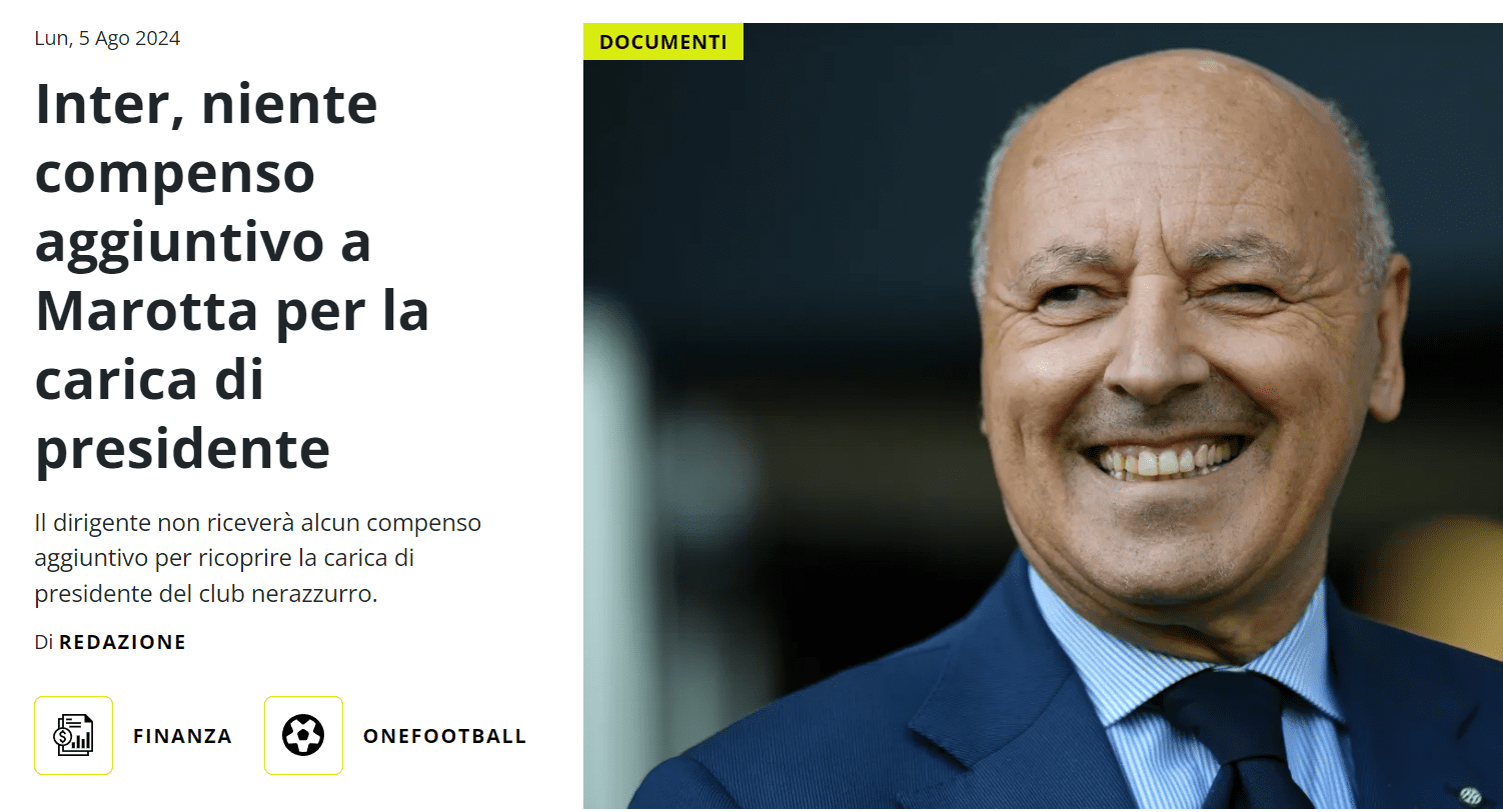 Marotta Moves to Inter President Without a Pay Raise, Can Autonomously Decide on Transfers Under 20M Euros with CEO