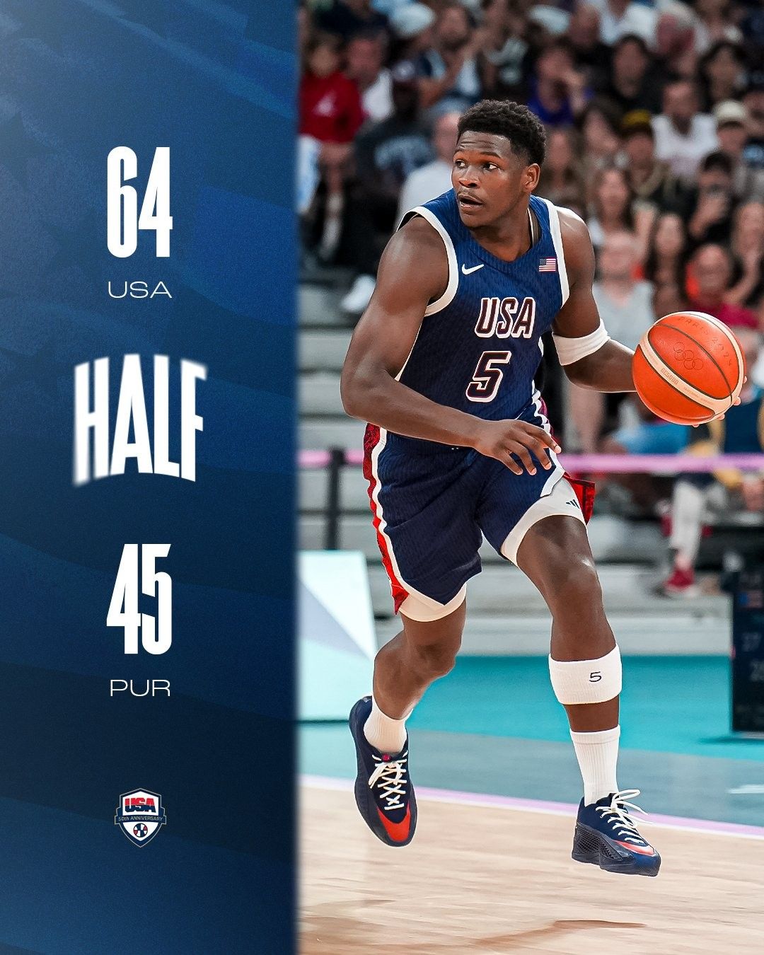 Summer Olympics Men's Basketball Semi-Final: Edwards' Points, James' Rebounds and Assists, USA vs. Puerto Rico