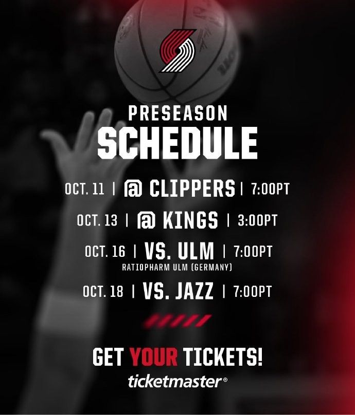 Blazers Officially Announce Preseason Schedule for 2024-25 Season: First Game Against Clippers on October 12th