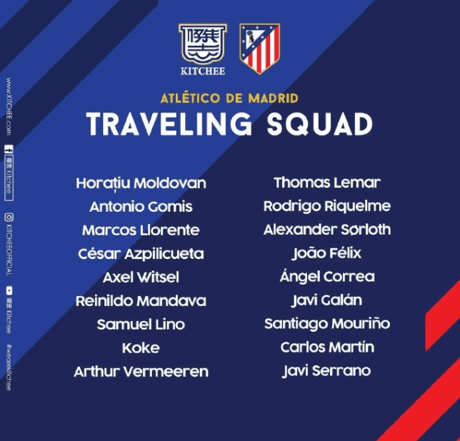 Atlético Madrid's Squad for Hong Kong Tour Announced: Griezmann and Oblak Not Included