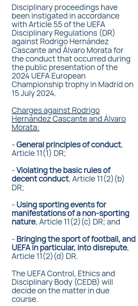 UEFA Official: Morata and Rodri to Face Disciplinary Action