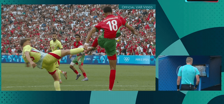 Barrios Kicks Opponent in the Penalty Area, Penalty Awarded; Rahimi Scores, Morocco Leads Spain