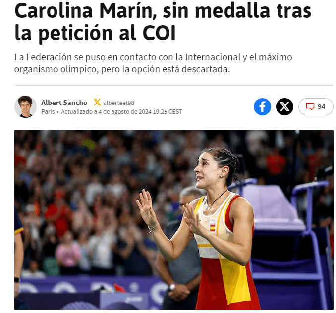 Truly a Boomerang? The Spanish Badminton Federation Hopes the IOC Awards a Medal to Marin, But Precedent Set by Li Xuerui Stands in the Way