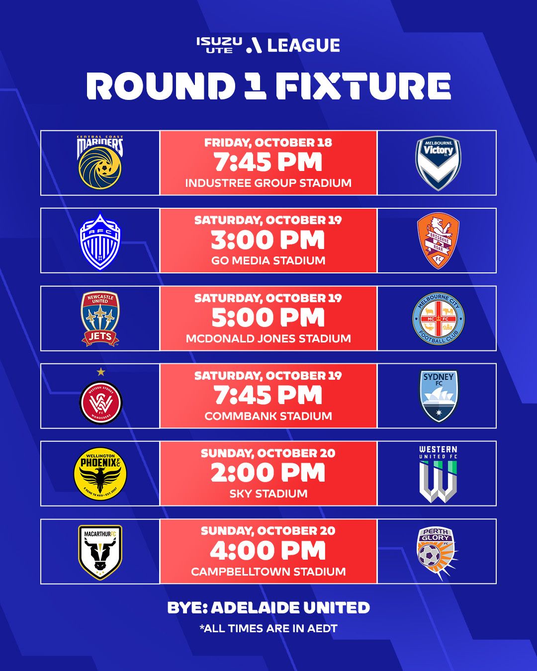 A-League Announces 24/25 Season Schedule: Central Coast Mariners vs. Melbourne Victory in Opener on October 18