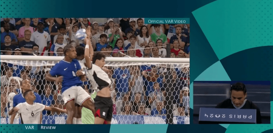 Fayed Handles the Ball in the Box; Referee Awards Extra Time after Reviewing French Defender's Foul First