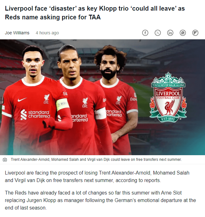 Arnold, Van Dijk, and Salah All Enter Contract Years; No Progress on Renewals May See Them Leave Liverpool for Free Next Summer