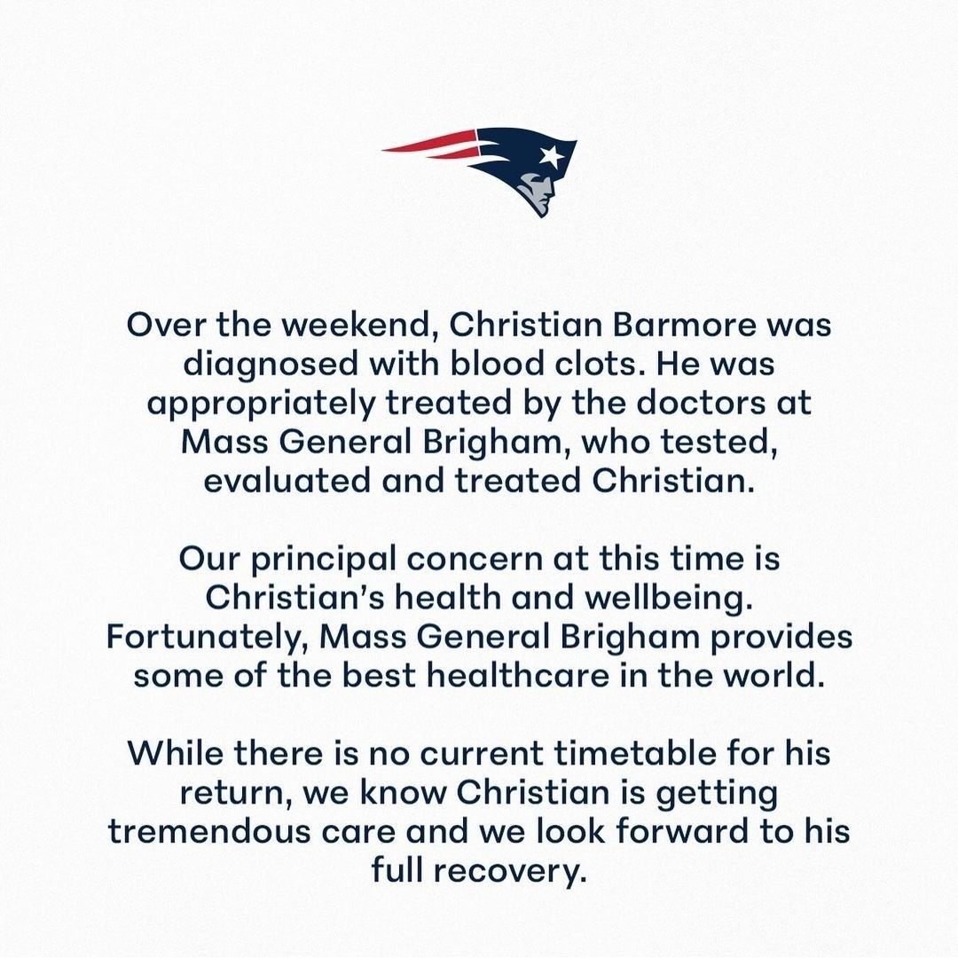 New England Patriots Official: Balmore Diagnosed with Blood Clot