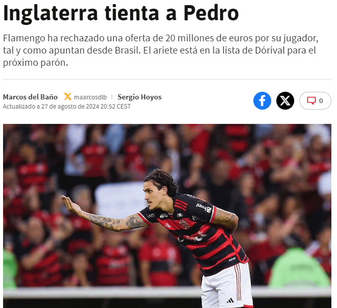 Nottingham Forest Interested in Brazilian International Pedro; €20 Million Offer Rejected by Flamengo