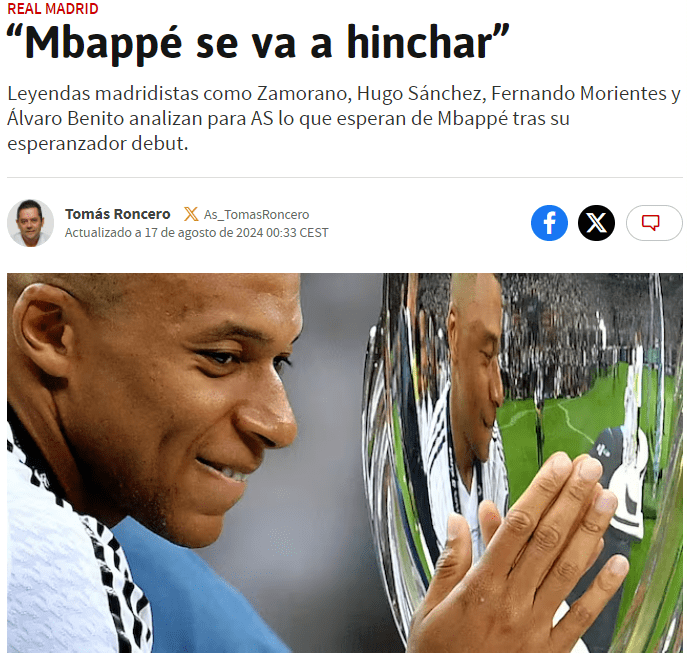 Real Madrid Legend: Mbappé Will Write History Like Ronaldo, He Will Score Goals Wildly Here