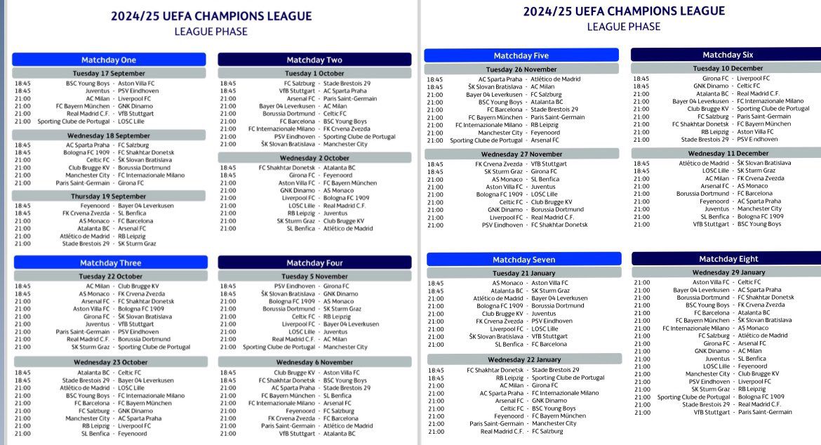 Champions League Full Schedule Announced: Liverpool Away to Milan in the First Round, City to Face Inter