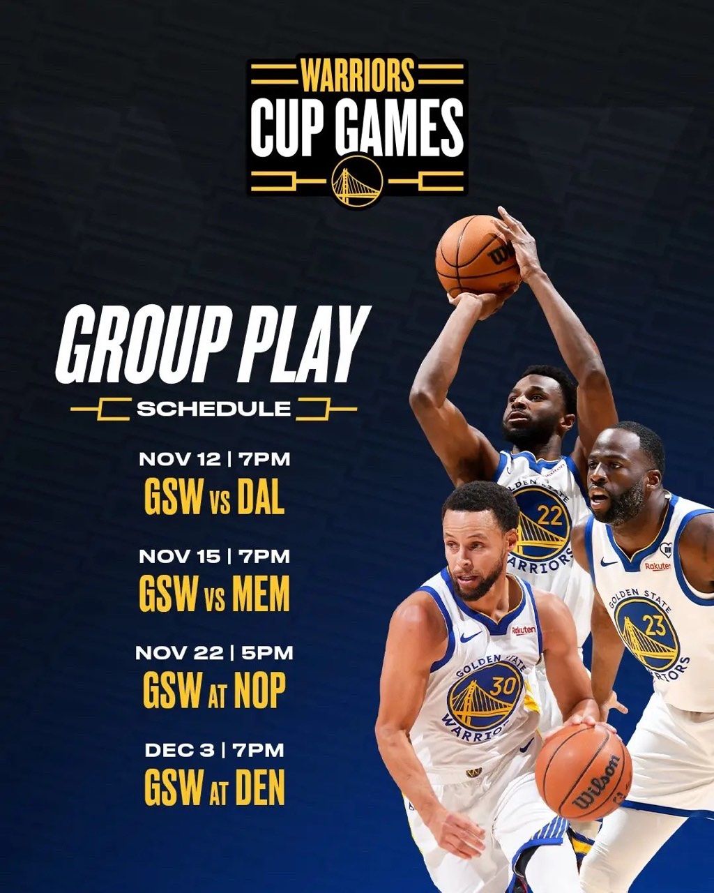 Warriors' NBA Cup Group Stage Schedule: Home Games Against Mavericks and Grizzlies, Away Games Against Pelicans and Nuggets