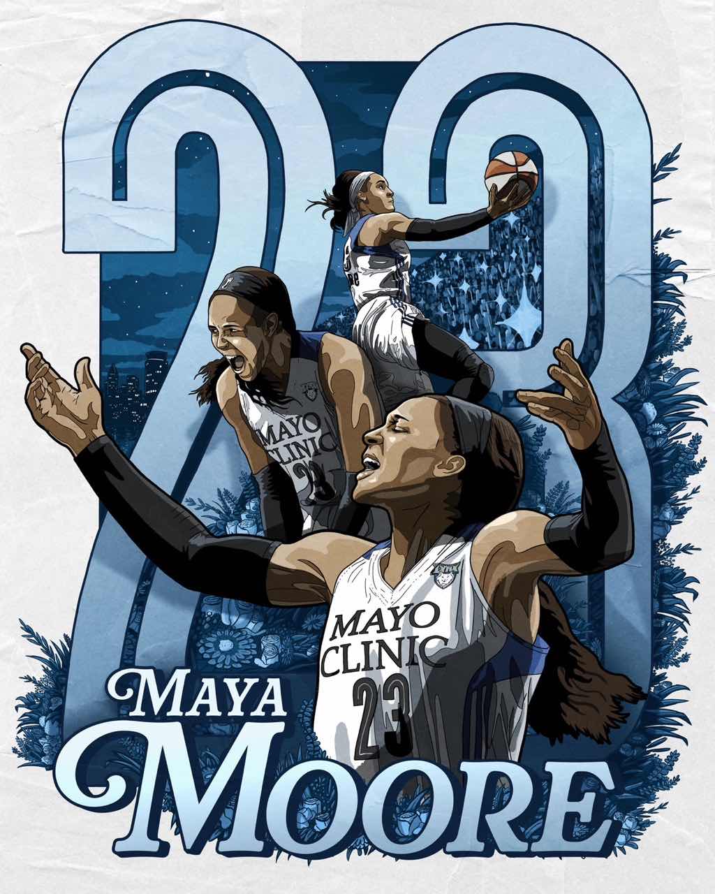 The jersey retirement ceremony is approaching! The Lynx official account shares a comic image of team legend Maya Moore to build excitement: .GOAT