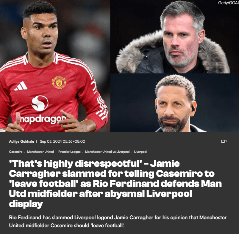 Protecting His Own! Ferdinand Hits Back at Carragher: It's Disrespectful to Casemiro, He's Still United's Best Player