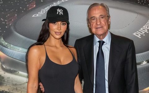 Real Style! Kim Kardashian Visits Bernabeu, Takes a Photo with Real Madrid President Florentino Perez