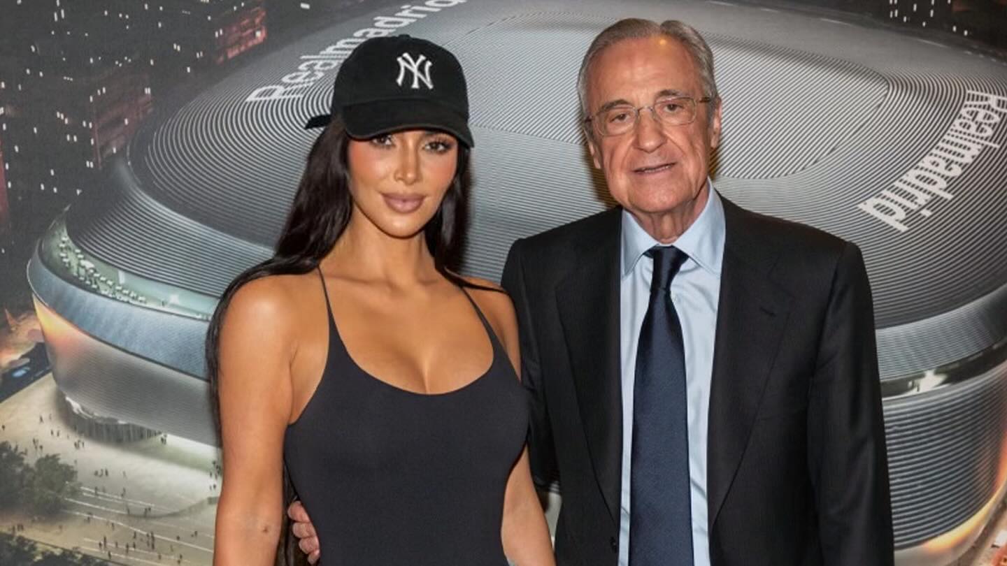 Real Style! Kim Kardashian Visits Bernabeu, Takes a Photo with Real Madrid President Florentino Perez