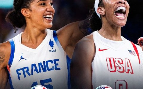 Strong defensive presence! After the first quarter of the match between USA Women's Basketball & France Women's Basketball, the USA is temporarily in the lead by points.