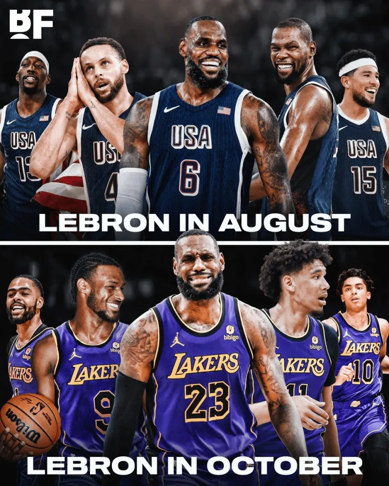 American Media Shares Comparison Image of LeBron James' Teammates from August to October: "James is About to Return to Reality"