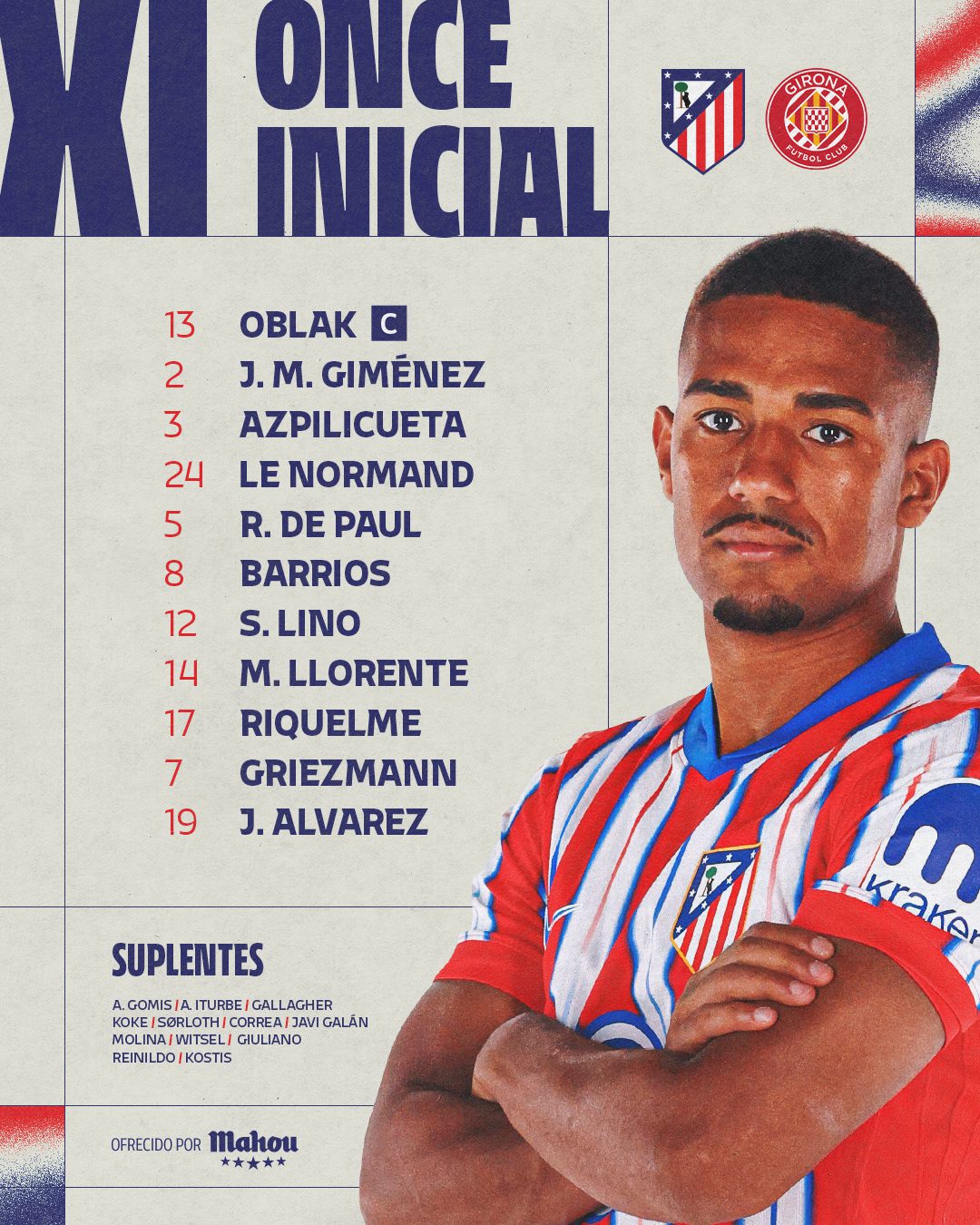 Atletico Madrid vs Girona Starting Lineups: Griezmann & Alvarez Lead the Way! Tsygankov Included, Gallagher on the Bench