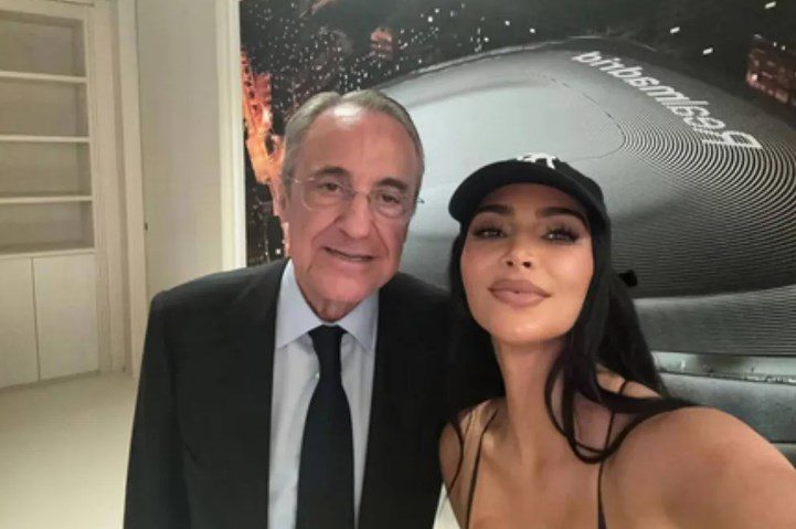 Real Style! Kim Kardashian Visits Bernabeu, Takes a Photo with Real Madrid President Florentino Perez