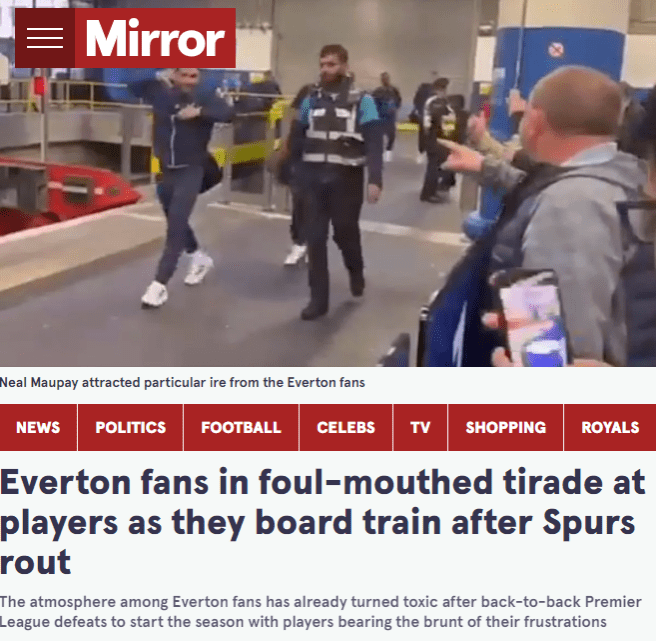 Bottom of the Table with Consecutive Losses! Everton Players Confronted by Fans at Train Station, Maupay Refuses to Take Insults and Clashes Back