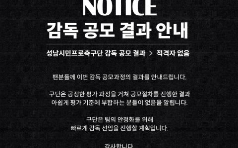 Unbelievable! After Finding No Suitable Candidate in the Interview Stage, Seongnam FC Announces a Fresh Start