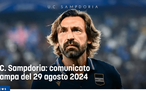 Sampdoria Official: Coach Pirlo Relieved of Duty, Thanking Him for His Professionalism