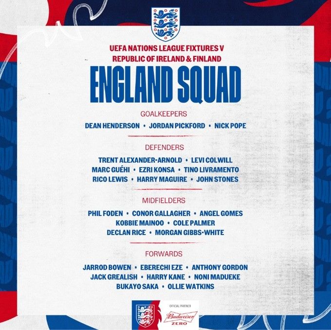 New England Squad Announcement: Kane, Saka Lead the Way, Grealish Included