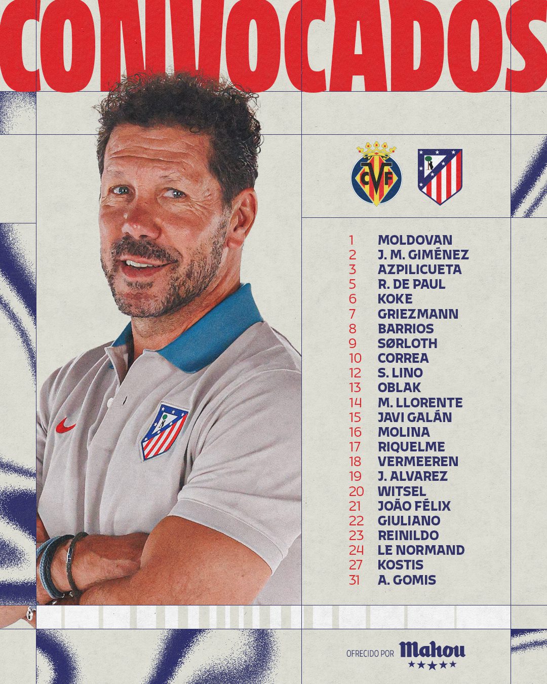 Atletico Madrid Announces Squad List for Match Against Villarreal: Alvarez Leads, with Felix and Griezmann Included