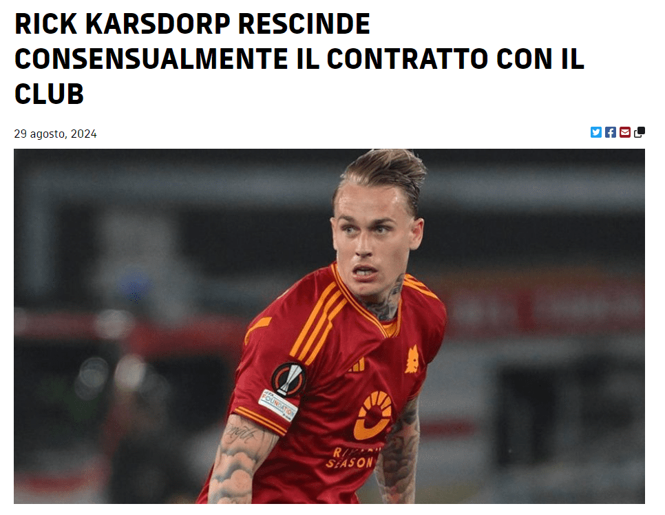 Official: Roma and Full-back Caldoorp Agree to Terminate Contract Early