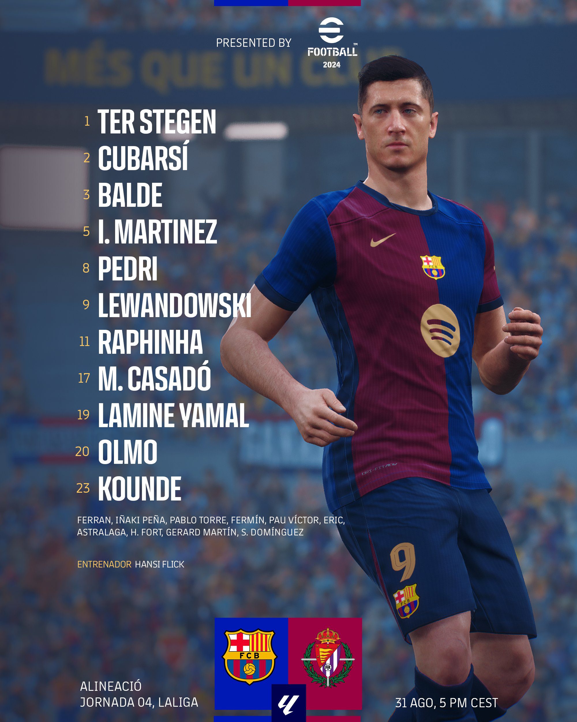 Barcelona vs. Valladolid Starting Lineups: Olmo Starts! Lewandowski, Yamal in Action